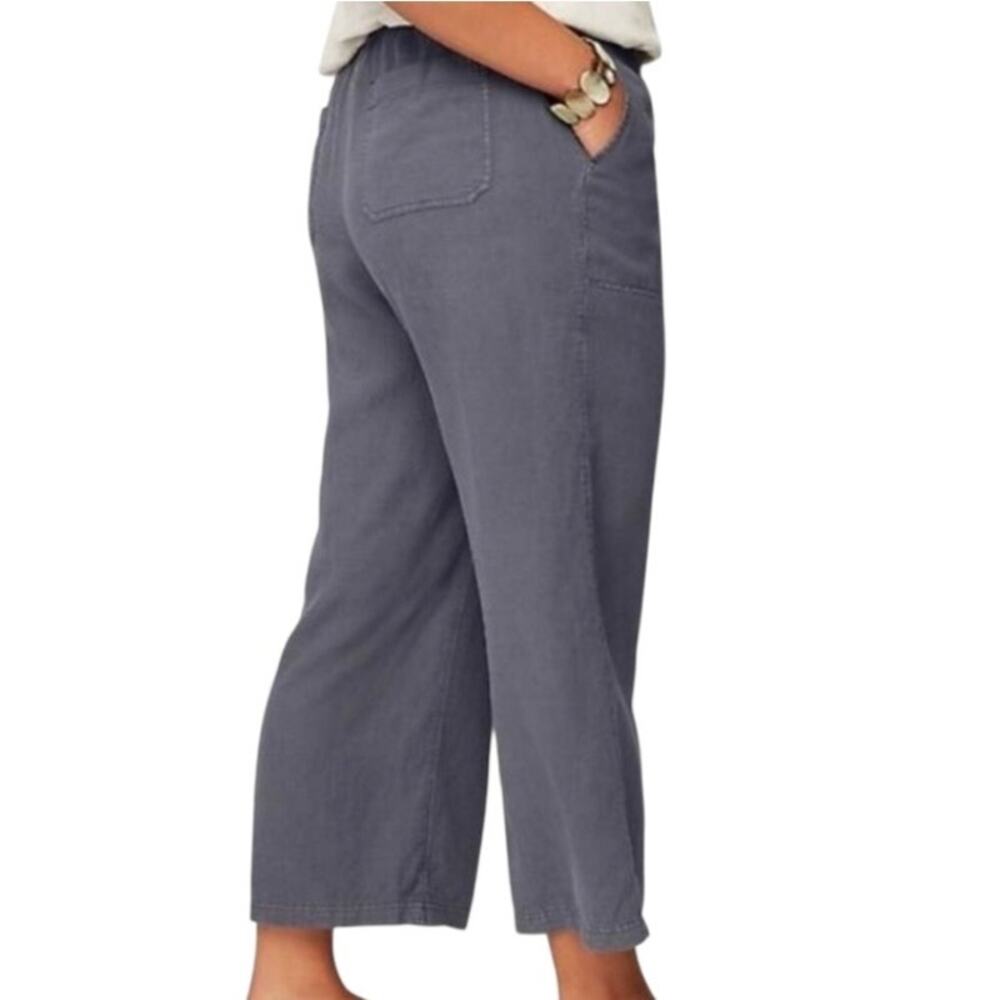 J. JILL | Linen Blend Dark Gray Tapered Leg Roll Tab Cuff Pull On | Medium P